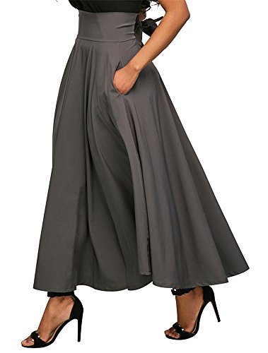CoutureBridal Women A-Line Front Slit Swing Ankle Length Maxi Skirt With Pockets Gray,X-Large