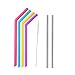 Tovantoe Silicone Reusable (4pcs) and Stainless Steel Smoothie Milkshake Hot and Cold Drinks Straws (2pcs) and Cleaning Brush(1pc), Size4, Multicolor