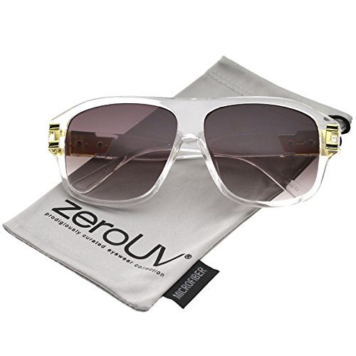 zeroUV - Oversize Flat Top Metal Accent Wide Temple Square Lens Aviator Sunglasses 60mm (Clear-Gold/Lavender)