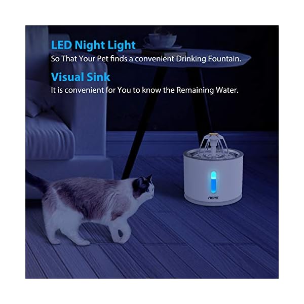 Aerb-Cat-Water-Fountain-Pet-Drinking-Fountain-Cat-Fountain-Ultra-Quiet-with-Night-light-and-3-Carbon-Filters-24L Aerb Cat Water Fountain, Pet Drinking Fountain: Cat Fountain Ultra-Quiet with Night light and 3 Carbon Filters, 2.4L