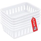 Tribello Mini Plastic Baskets for Organizing, White Drawer/Closet Storage Tray, Size 6 x 5 x 2 - Pack of 6 - Made in USA