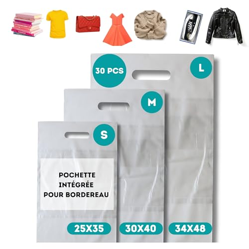 KBWONDERS Pack of 30 | Vinted Parcel Mailing Pouches with Handle, Self-Adhesive | Strong & Waterproof Opaque Plastic Envelope | Vinted Package Packaging | Vintage Bag | Shipping Pouch