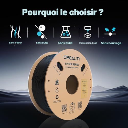 Creality Hyper PLA 3D Printer Filament 1.75mm 1kg, PLA High Speed 30-600mm/s, Dimensional Accuracy +/- 0.03mm, for Most 3D Printers, Black