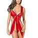 Minisoya Christmas Gift Women's Lingerie Bow Racy Underwear Spice Sleepwear Suit Temptation Nightwear (Red)