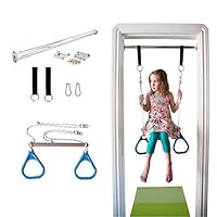 DreamGYM Indoor Swing Trapeze Bar and Gymnastic Rings Combo for Doorway Gym - Blue