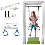 DreamGYM Indoor Swing Trapeze Bar and Gymnastic Rings Combo for Doorway Gym - Blue