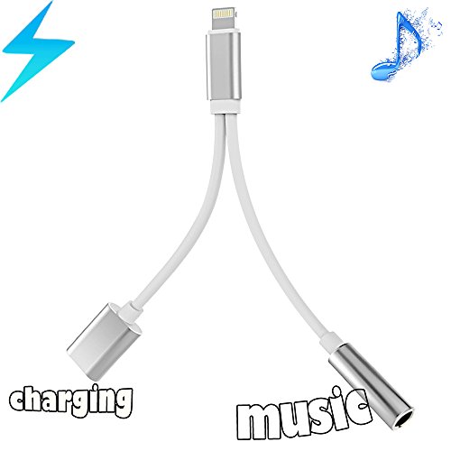 iPhone 7 Adapter, iPhone 7 Splitter, Compatible IOS 10. 3 Lightning Headphone Audio & Charging Cable for iPhone 7 / 7 Plus (Silver)