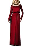 Celltronic Fashion Women Solid Plain Elegant Boat Neck Long Sleeve Evening Party Full Length Long Maxi Dress(Wine Red,XL)