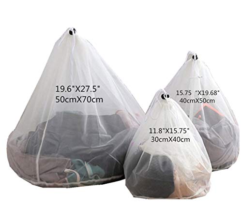 3 Pack White Drawsting Hanging Laundry Bags(1 X-Large,1 Medium,1 Small)Thicken Durable Sturdy Collapsible Fine Mesh Wash Bag Organizer Clothes Washing Machine Aid - Thumbnail 4