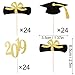CHENGU Graduation Cupcake Toppers, 2019 Cap Graduation Picks for Mini Cake, Graduate Food and Appetizer Decoration (Gold and Black Style, 72 Pieces)