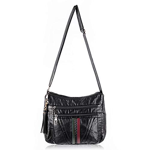Crossbody Bags For Women Pocketbooks Soft PU Leather Purses and Handbags Multi Pocket Shoulder Bag (BLACK-5)