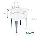 Utility Sink Laundry Tub with Stainless Steel High Rise Faucet by Maya with Side Sprayer, Large Basin, and Metal Legs, Great for Workroom, Shop, Garage, Basement, Mud Room (White Tub)
