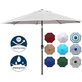 Blissun 9' Outdoor Aluminum Patio Umbrella, Striped Patio Umbrella, Market Striped Umbrella with Push Button Tilt and Crank (Grey)