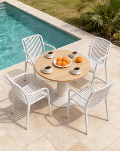 HariNorgen Set of 4 Outdoor Indoor Dining Chairs, Heavy Duty Stackable Patio Seating,Weatherproof & UV Resistant Plastic Armchairs for Garden,Balcony and Terrace, Pre-Assembled, White