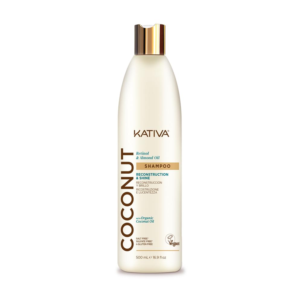 Kativa Coconut Shampoo 500 ml | Sulphate and Paraben Free | Reconstruction, Shine and Hydration | Very Damaged, Sensitive, Dry Hair | Organic Coconut Oil