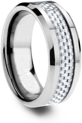 White Carbon Fiber Luxurious Tungsten Carbide Ring with Beveled Edge (6mm) (11)
