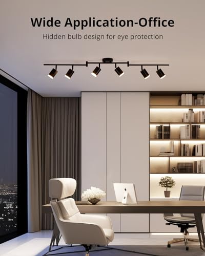 Gr4tec Spotlight Ceiling Lights 6 Way, Black Ceiling Light Fitting Rotatable, Modern LED Spotlight Bar GU10, Indoor Kitchen Spot Light for Living Room Bedroom Hallway, Bulb Not Included