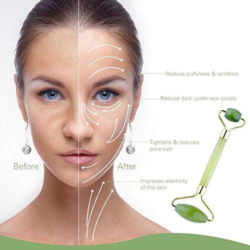 Jade Roller for Face, Deyace Gua Sha Scraping Massage Tool Anti-aging 100% Natural Jade Stone - Lymphatic Drainage, Wrinkle, Puffiness, Therapy with Magnetic Case (2) - Thumbnail 3