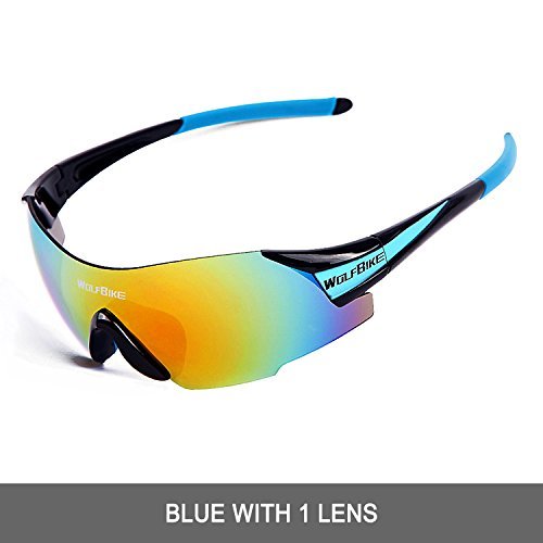 Wolfbike UV400 Cycling Glasses Mountain Bike MTB Sunglasses Eyewear - ONE Lens (New Black Blue)