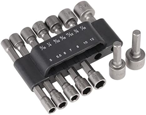 14PCS Pneumatic Strong Power Nut Driver Drill Bit Set with Belt Clip 1/4" Hex Shank SAE Metric Socket Wrench Screw Tool