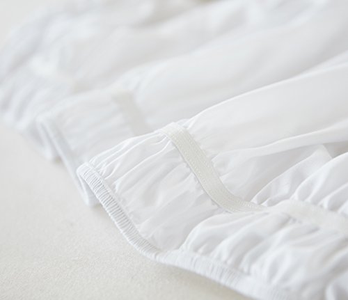 Cozylife Three Fabric Sides Wrap Around Elastic Solid Bed Skirt, Easy On/Easy Off Dust Ruffled Bed Skirts 14 Inch Tailored Drop (White,Full/Queen)
