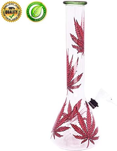DREAM ELF Upgrade Handmade Red Leaf Pipe,8Inch Glass Big Water Chamber, with Perfect Red Leaf Effect