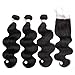 Beauhair Brazilian Virgin Hair Body Wave 3 Bundles with Closure Free Part 12A Unprocessed Brazilian Body Wave Human Hair Weft Extensions with 4x4 Lace Closure Natural Color(16 18 20 with 16 Free Part)