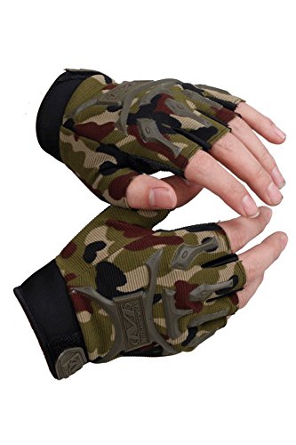 HiKi-Half-finger Free size Fingerless Tactical Airsoft Hunting Riding Cycling Climbing Gloves (camouflage color)