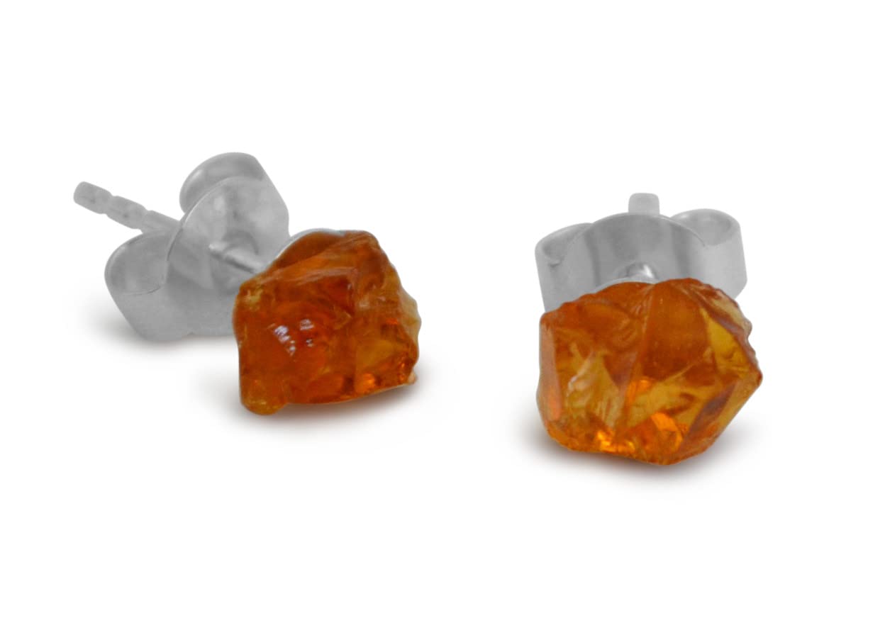 Citrine stud earrings, natural, raw, 8-10mm, 925 silver