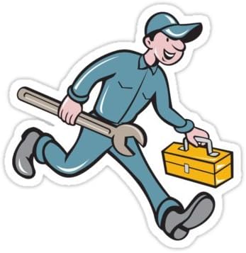 Sticker "Mechanic Carrying Toolbox Spanner Isolated Cartoon'' By August