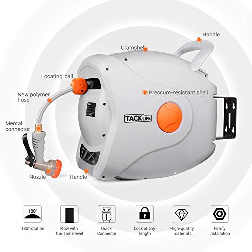 TACKLIFE Hose Reel with 8 Adjustable Sprayer Nozzle 82+8 FT