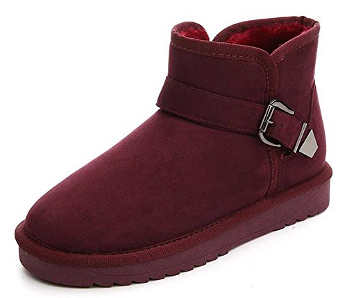 CHFSO Women's Casual Waterproof Suede Faux Fur Lined Buckle Low Heel Platform Ankle Winter Warm Snow Boots Wine Red 7 B(M) US CHFSO Women's Casual Waterproof Suede Faux Fur Lined Buckle Low Heel Platform Ankle Winter Warm Snow Boots Wine Red 7 B(M) US