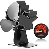CWLAKON Wood Stove Fan-Silent Operation 4 Blades with Stove Thermometer for Wood/Log Burner/Fireplace,Eco Friendly and Efficient Heat Distribution (2019 New Designed)