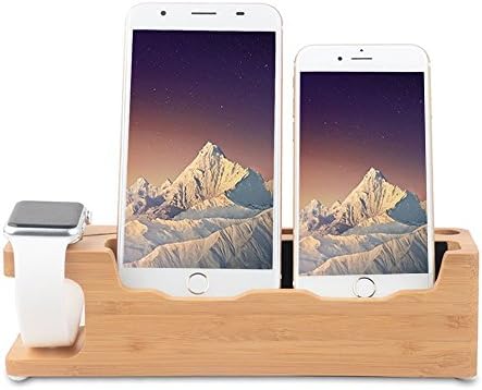 Apple Watch Stand, Ovtel Bamboo 3 in 1 Desktop Cell Phone Stand For all iPhone iWatch Docking Station , Phone 6 6s X 7 8 Plus, Apple Watch 38mm 42mm with Charging Stand Holder Nightstand Mode