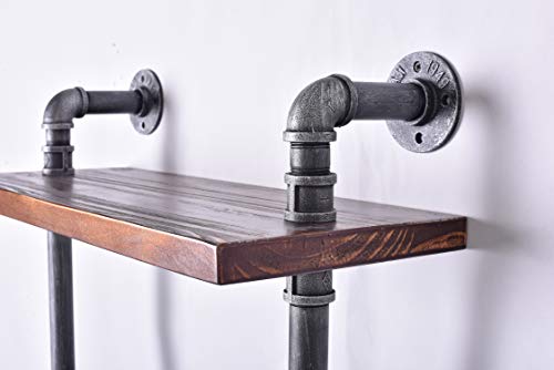 Diwhy Industrial Pipe Shelving Bookshelf Rustic Modern Wood Ladder Storage Shelf 3 Tiers Retro Wall Mount Pipe Dia 32mm Design DIY Shelving (Silver, L 24")
