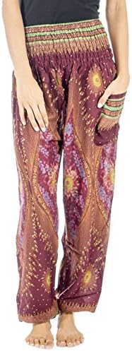 Tori Wear Harem Pants Smocked Elastic Waist Hippie Pants,Turquoise5,One Size,Purple 2,One Size,Maroon1,One Size