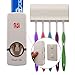 RC Auto Toothpaste Dispenser, Hands Free Toothpaste Squeezer Wall-Mount Toothbrush Holders Bathroom Organizer with 2 Hooks, Sticks & Cleaning Brush White