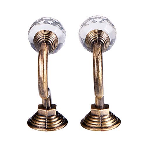 INCREWAY 1 Pair Clear Crystal Curtain Holdbacks with Screws, Wall Mounted Tassel Curtain Tieback Hook Multi Use Wall Hook Coat Hanger (Antique Brass) - Thumbnail 5