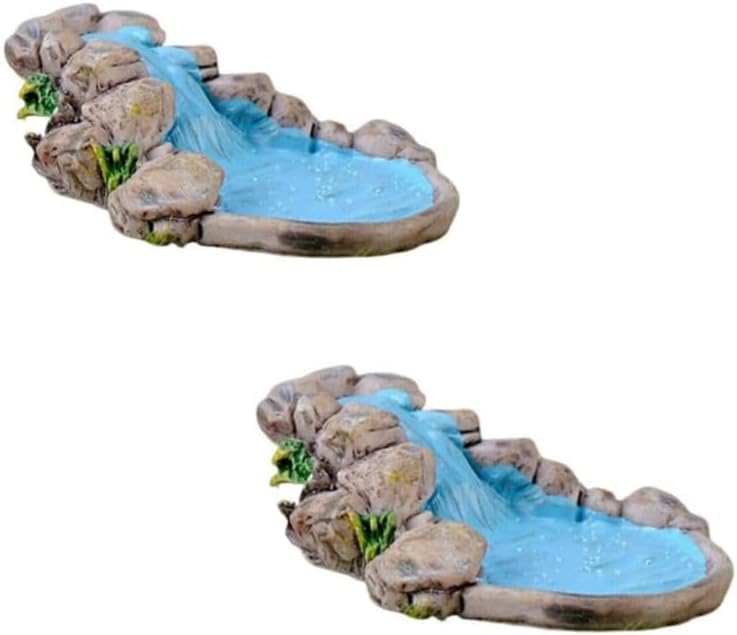 Photo 1 of 2Pcs Blue DIY Miniature Mini Water Pool Fairy Garden Lawn Ornament for Mountain Dollhouse Decor Craft Outdoor Statues Antique European Village Character and Manor Style