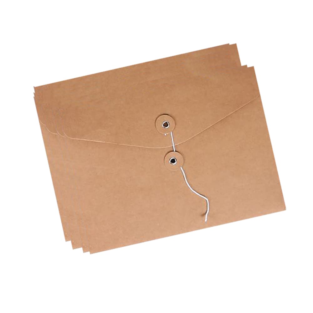 10pcs A5 Kraft Paper Envelopes Portfolio Foolscap File Folders Document Folder with String Fastener Closure Wallet Pockets File Bags Storage Pouch Paperwork Organizer Bag for Office School Home