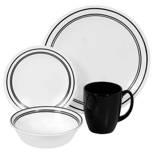 Click Here to See More Images Corelle Livingware 16-Piece Dinnerware Set,Classic Cafe Black, Service for 4