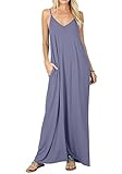 CALIPESSA Womens Summer Deep V Neck Sexy Plain Flowy Cami Slip Dress Daybreak XL