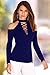 ECOWISH Women's Cut Out Shoulder Tops Halter Neck Lace Up Shirt Basic Tee Blouse US M Blue