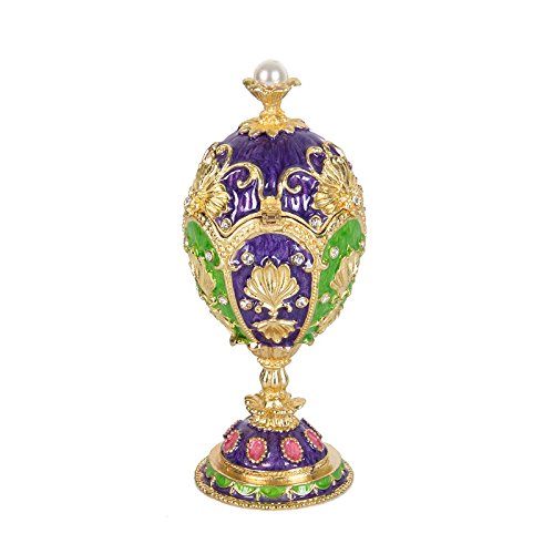 QIFU Hand Painted Enameled Easter Egg Decorative Hinged Jewelry Trinket Box Unique Gift for Home Decor