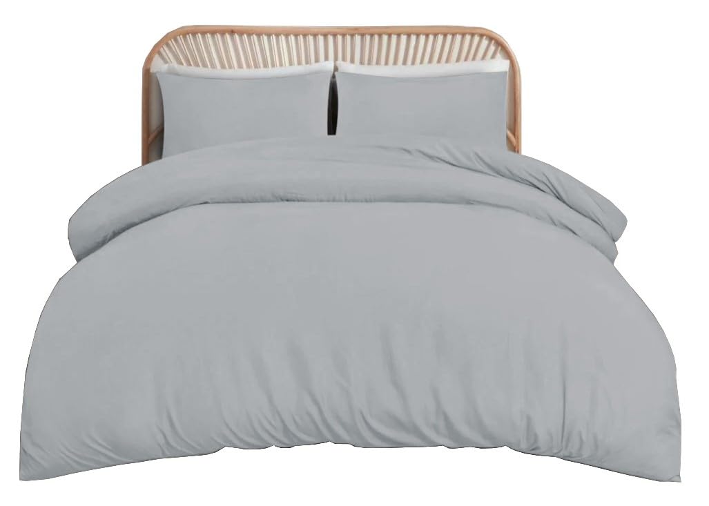 funky gadgets Super King Duvet Set- Soft Brushed Microfiber Plain Dyed Duvet Cover Sets with Pillow Cases- Bedding Quilt Cover Set (Grey)