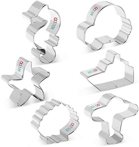 KAZOO Holiday Cookie Cutter Set - 6 Piece - Car, Plane, Ship, Seahorse, Starfish and Seashells - Stainless Steel