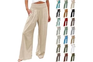 Senyentie Tummy Control Women High Waisted Lounge Pants Casual Wide Leg Boho Trouser Summer Drawstring Sweatpants with Pocket