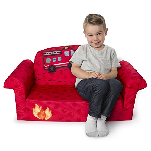Marshmallow Furniture - Children's 2 in 1 Fire Truck Flip Open Foam Sofa (Amazon Exclusive)