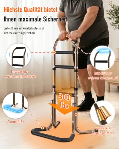 Standing Aid for Seniors, Height-Adjustable Walking Aid and Standing Aid, Ergonomic Handles for Comfortable Standing from Bed, Sofa and Toilet, Non-Slip U-Base for Secure Standing, for Disabled People