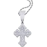 Hip Hop Vintage Cross Pendant Necklace Iced Out Shiny Square White Cubic Zircon Jewelry